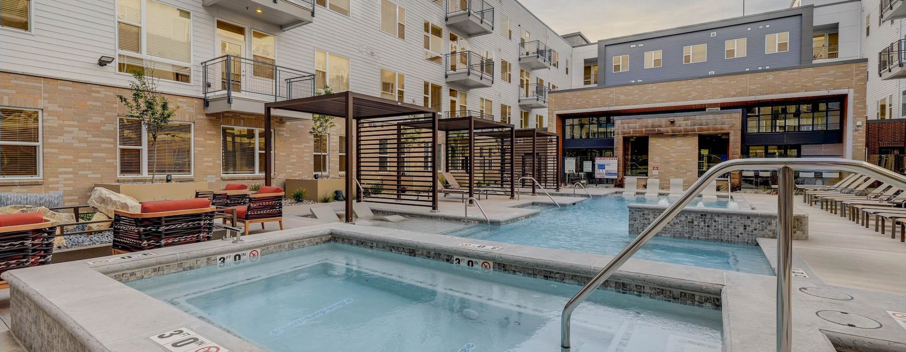 a pool in a courtyard