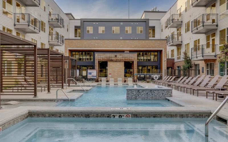 a swimming pool in a courtyard