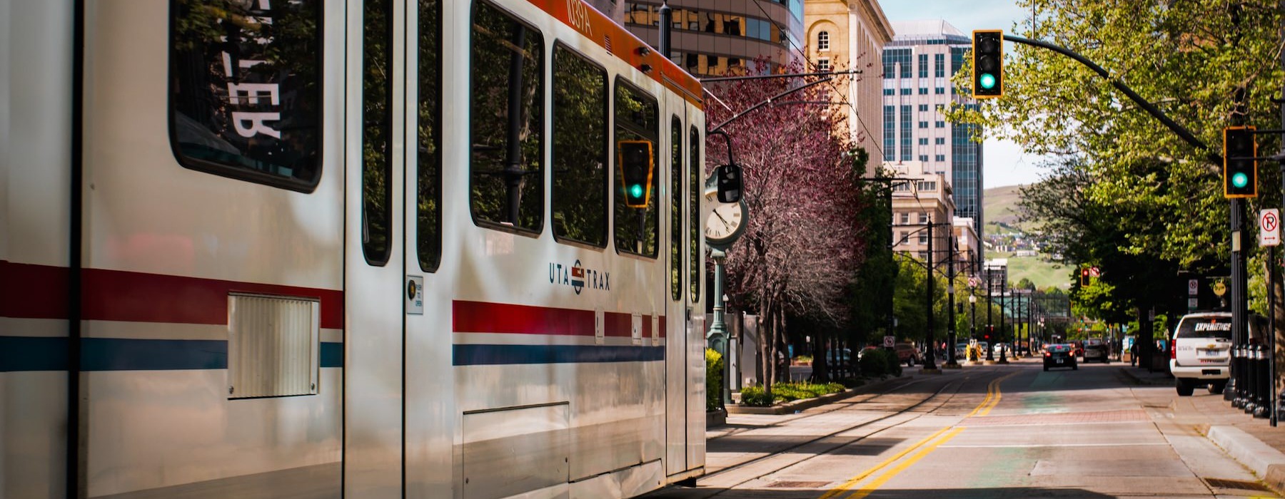 a train travels down the tracks