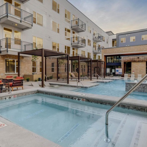 a pool in a courtyard