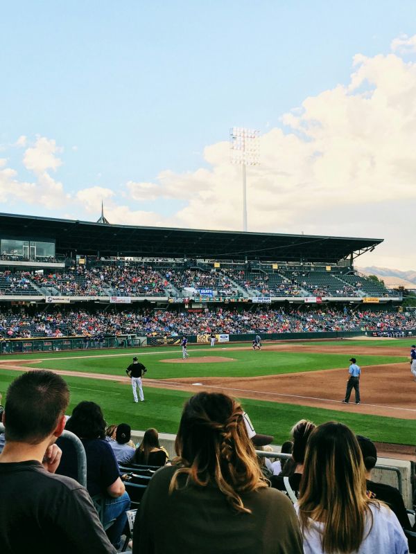 Baseball game at an outdoor stadium